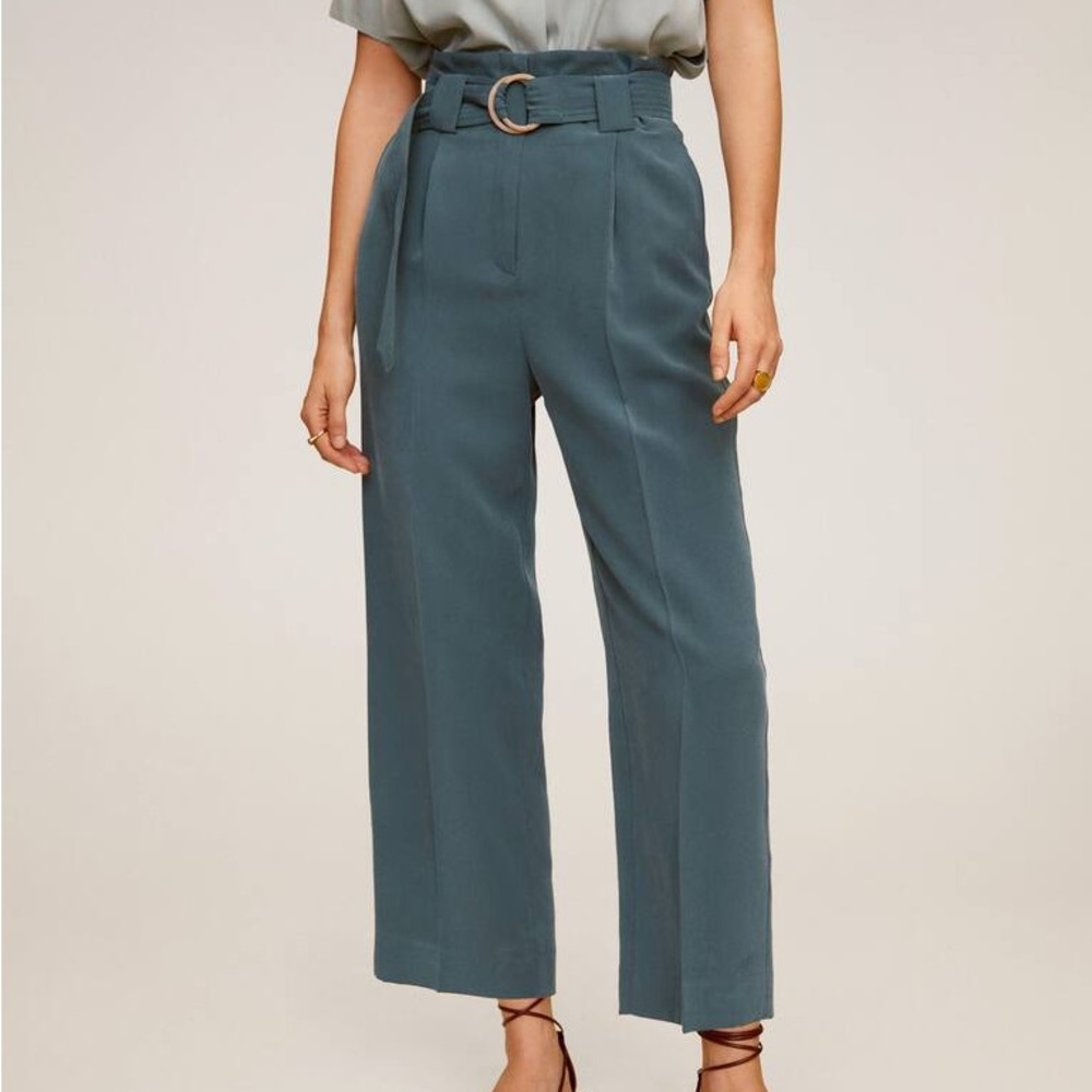 Mango Teal High-Waisted Pants